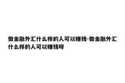 做金融外汇什么样的人可以赚钱-做金融外汇什么样的人可以赚钱呀