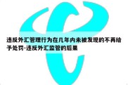 违反外汇管理行为在几年内未被发现的不再给予处罚-违反外汇监管的后果