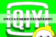 炒外汇什么方法能盈利-炒外汇操作实战技巧