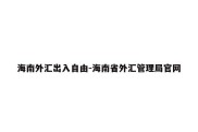 海南外汇出入自由-海南省外汇管理局官网