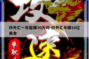 炒外汇一年能赚30万吗-炒外汇年赚10亿美金