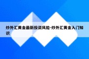 炒外汇黄金最新投资风险-炒外汇黄金入门知识